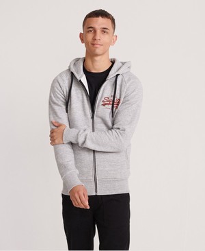 Superdry Vintage Logo Monochrome Cipzár Férfi Kapucnis Pulóver Szürke | BRAQW5016